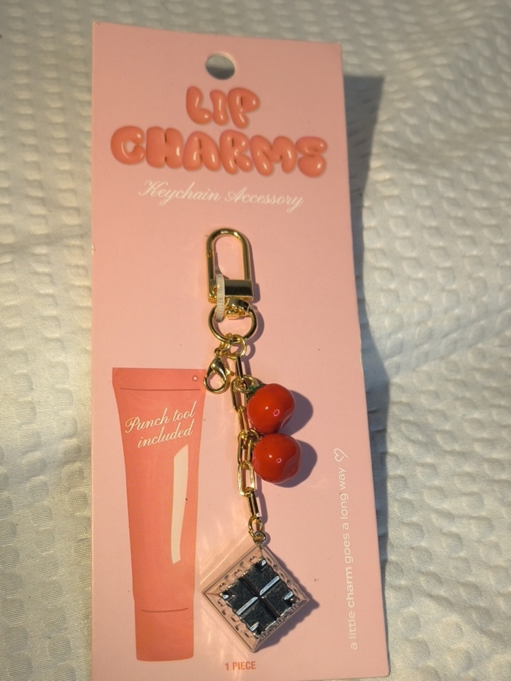 Lip Charms Pink Packaging Gold Keychain with Red Bead Charms Gloss Holder